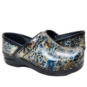 DANSKO Floral Butterfly Leather Stapled Clogs Sz 9/39 Made In Italy Professional